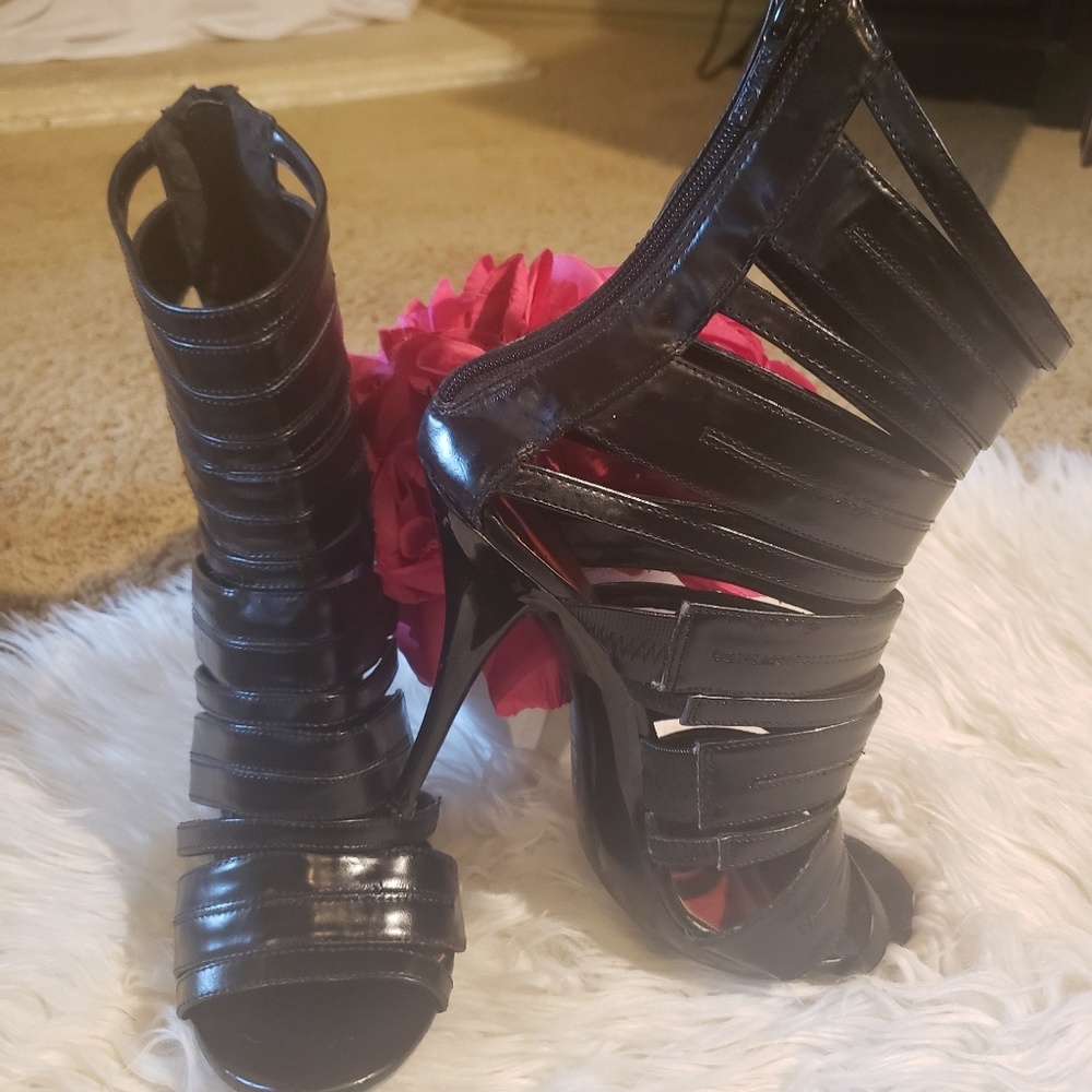 ! Strapped Black Booties Size 10 !